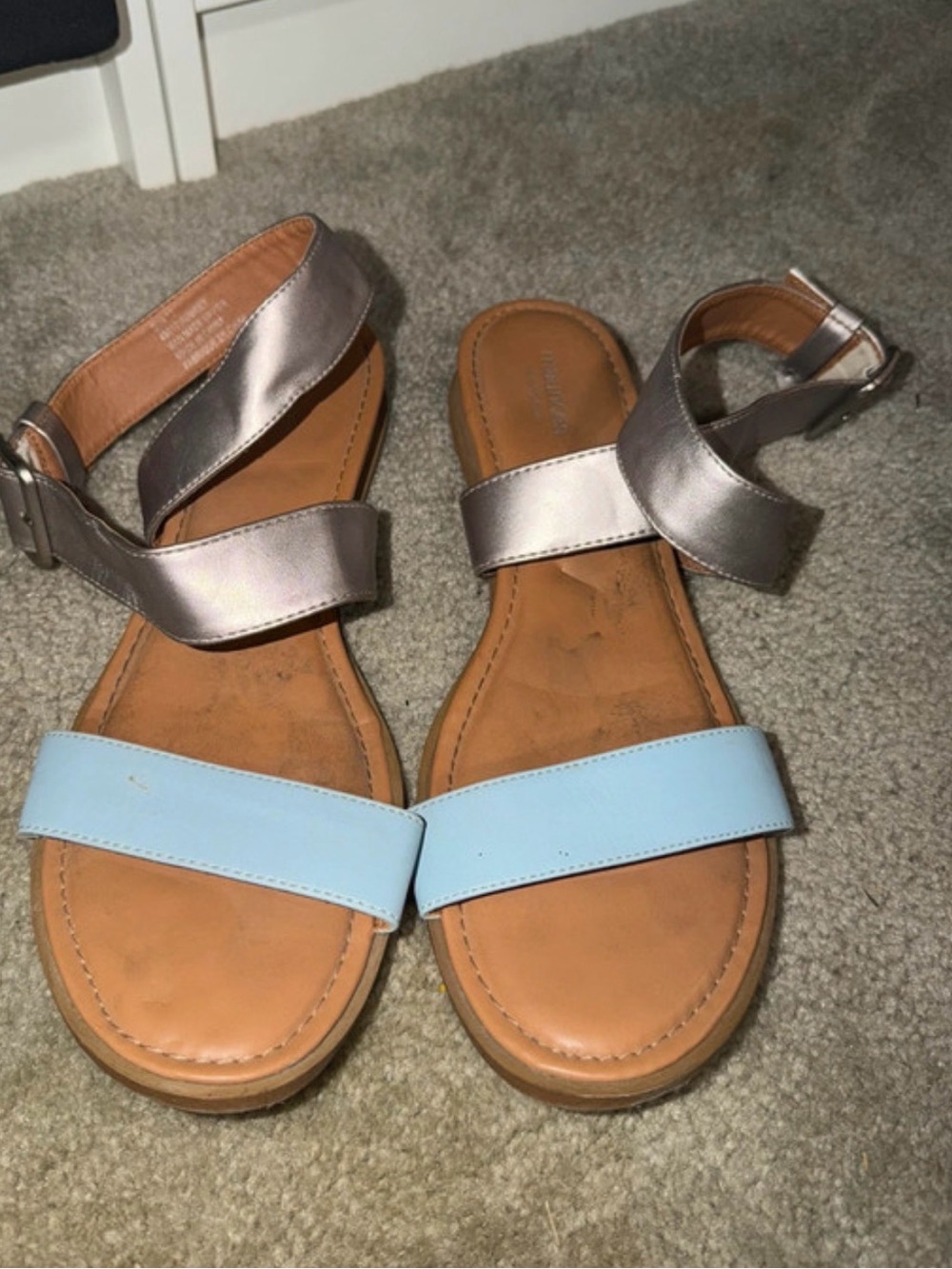 Maurices Two-Tone Silver and Light Blue Flat Sandals